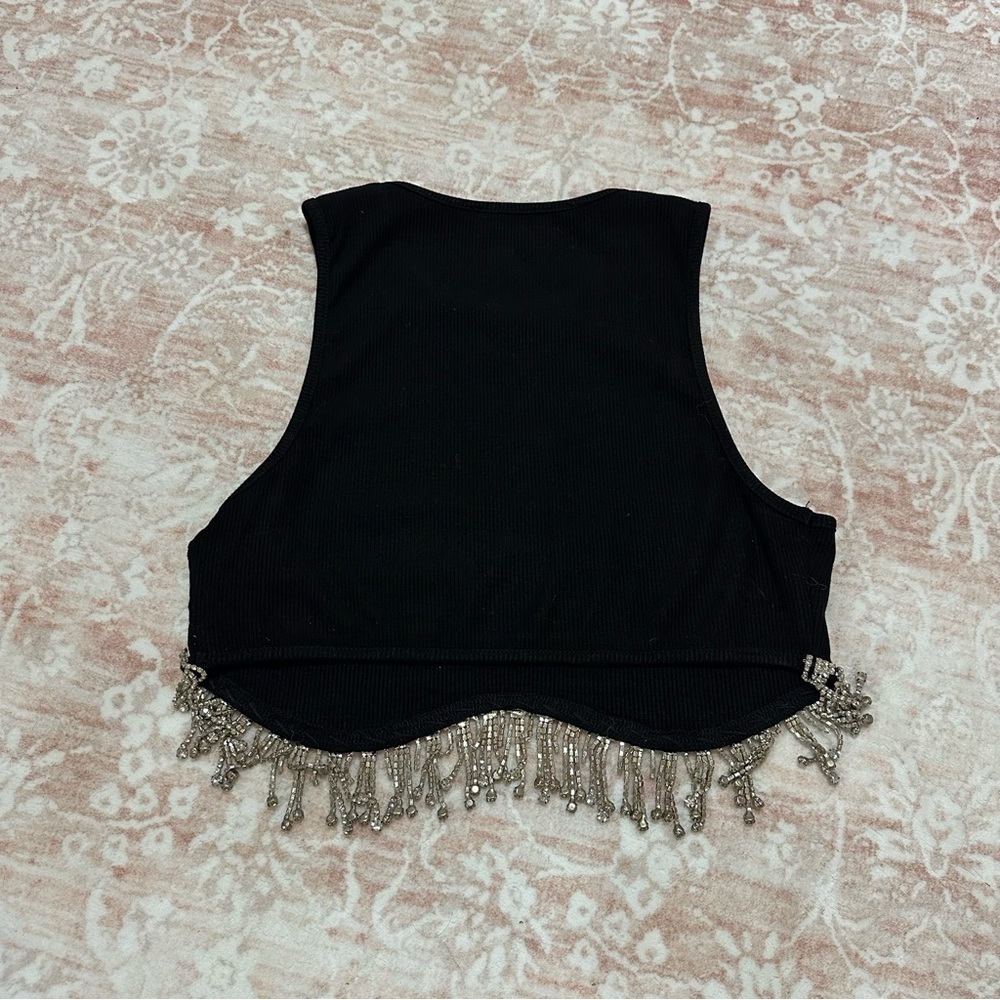 Festival ✨ Crystal Fringe Black Crop Top - Picture 2 of 6